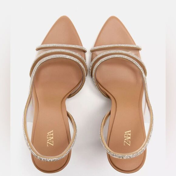 ZARA RHINESTONE VINYL HIGH HEEL SANDALS - Picture 3 of 9